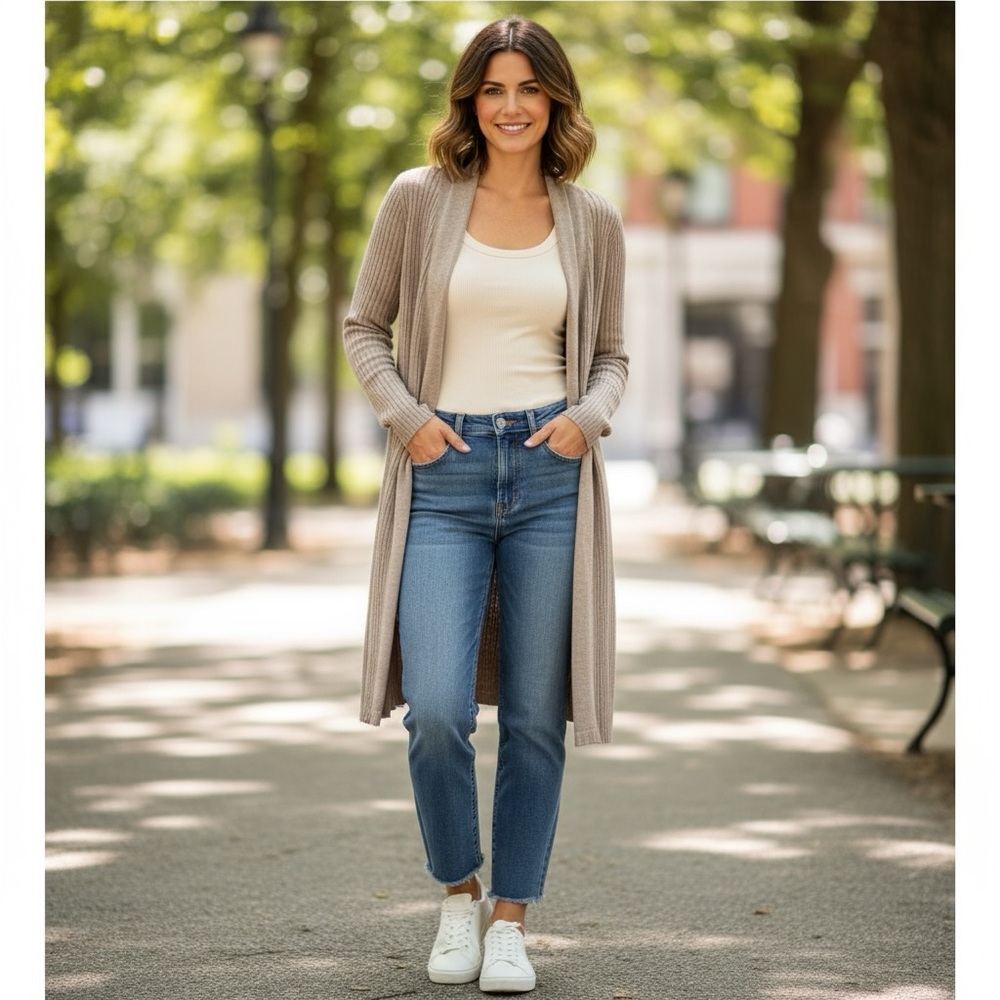 🌟3 for $30🌟 | Dreamers | Ribbed Open Front Duster Cardigan | Taupe | M/L 🕦
